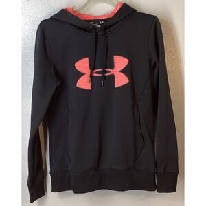 Under Armour Womens Sweatshirt Small Black Pink Hoodie Loose Fit Logo Ladies
